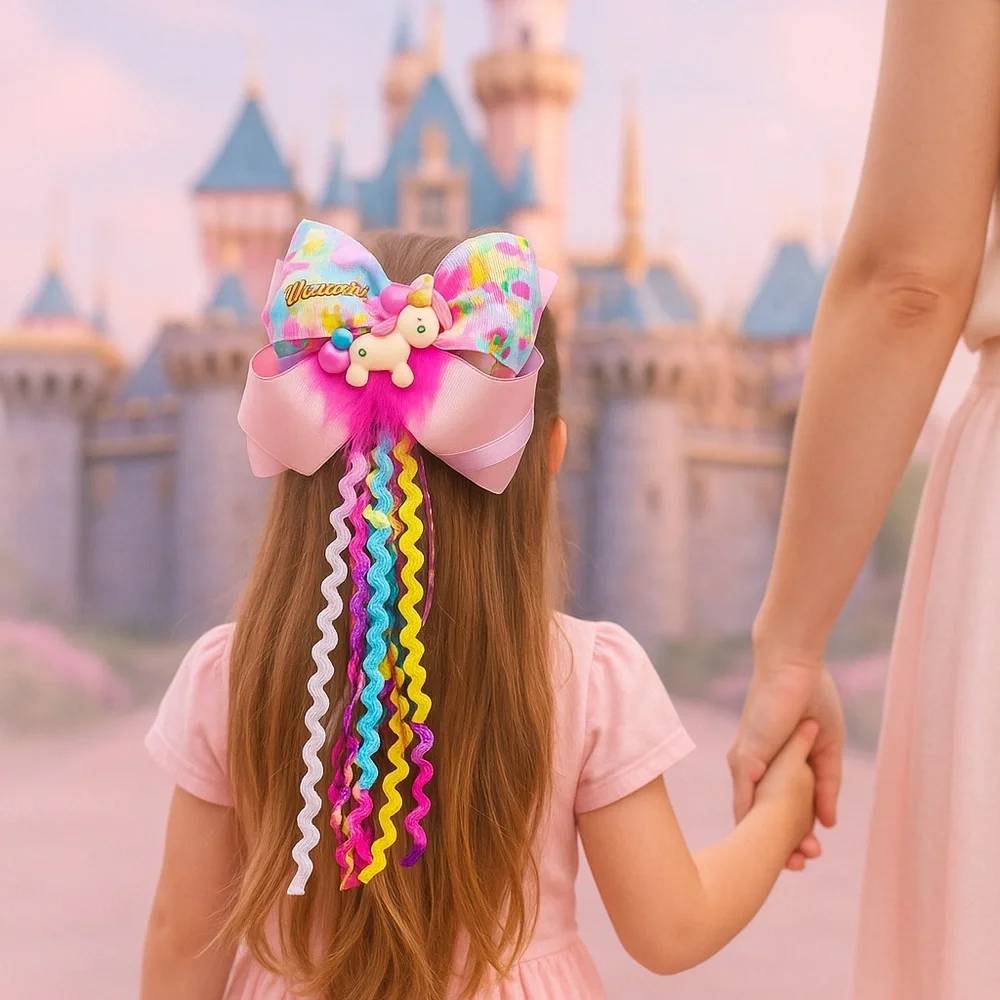 Accessories Girls Hair Bow Clip with Colorful Ribbons Handmade NEW
